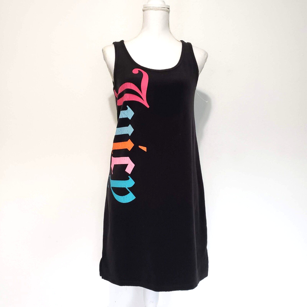 Vtg Juicy Couture SIZE S Black Stretch Knit Terry Cloth Shift Dress Sleeveless